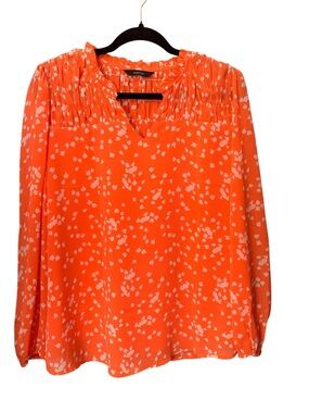 Dokotoo Orange Floral Smocked Blouse Size L Flowy Boho Top